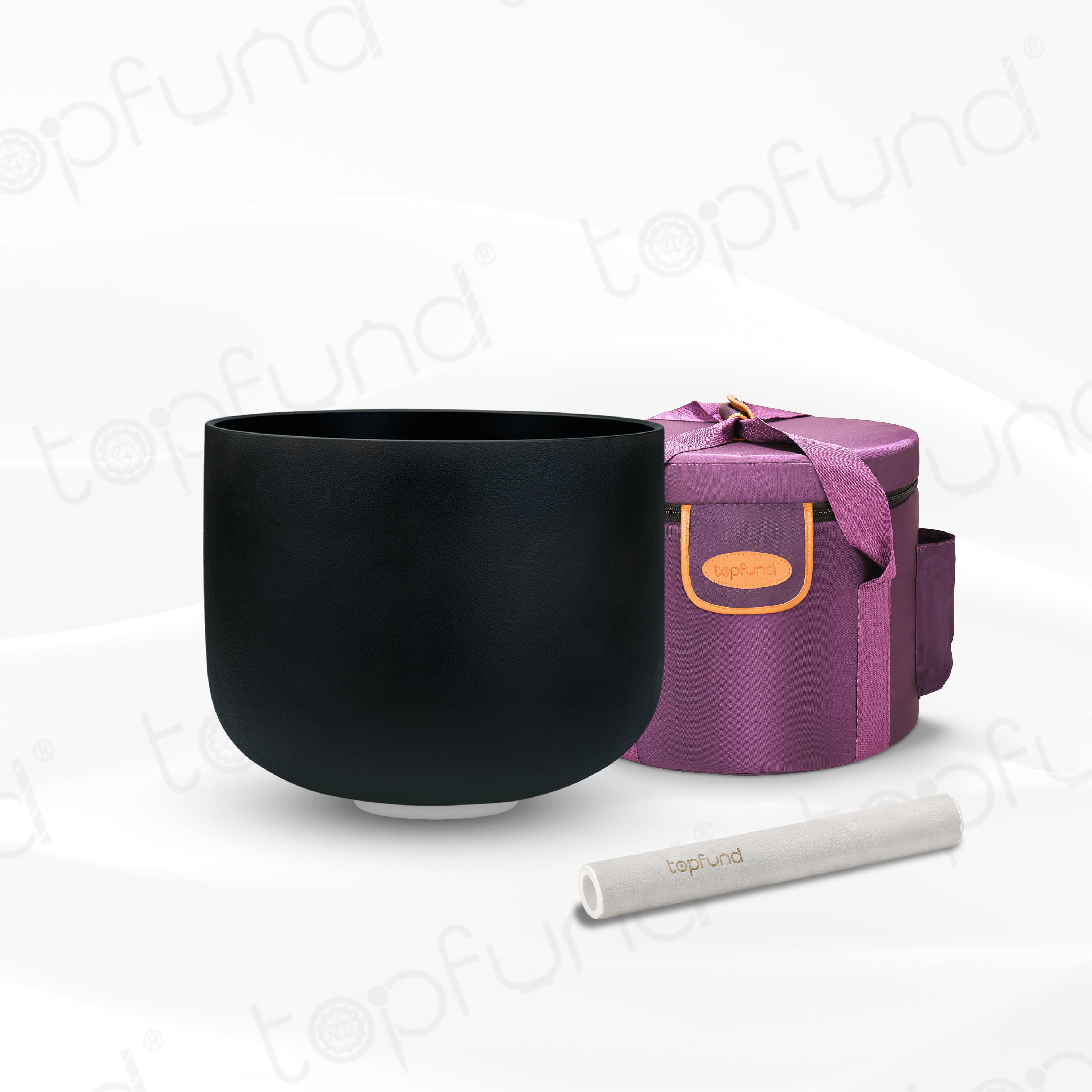 TOPFUND 440 Hz Black C Note Crystal Singing Bowl Root Chakra 14 inch with Artificial Leather Carrying Case and Singing Bowl Mallet Suede Striker - TOPFUND Crystal Singing Bowl