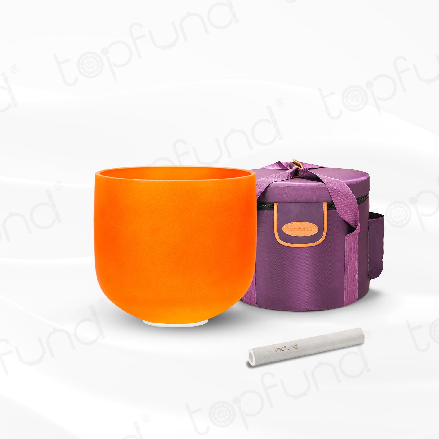 TOPFUND 432 Hz Orange D Note Crystal Singing Bowl Sacral Chakra 14 inch with Artificial Leather Carrying Case and Singing Bowl Mallet Suede Striker - TOPFUND Crystal Singing Bowl