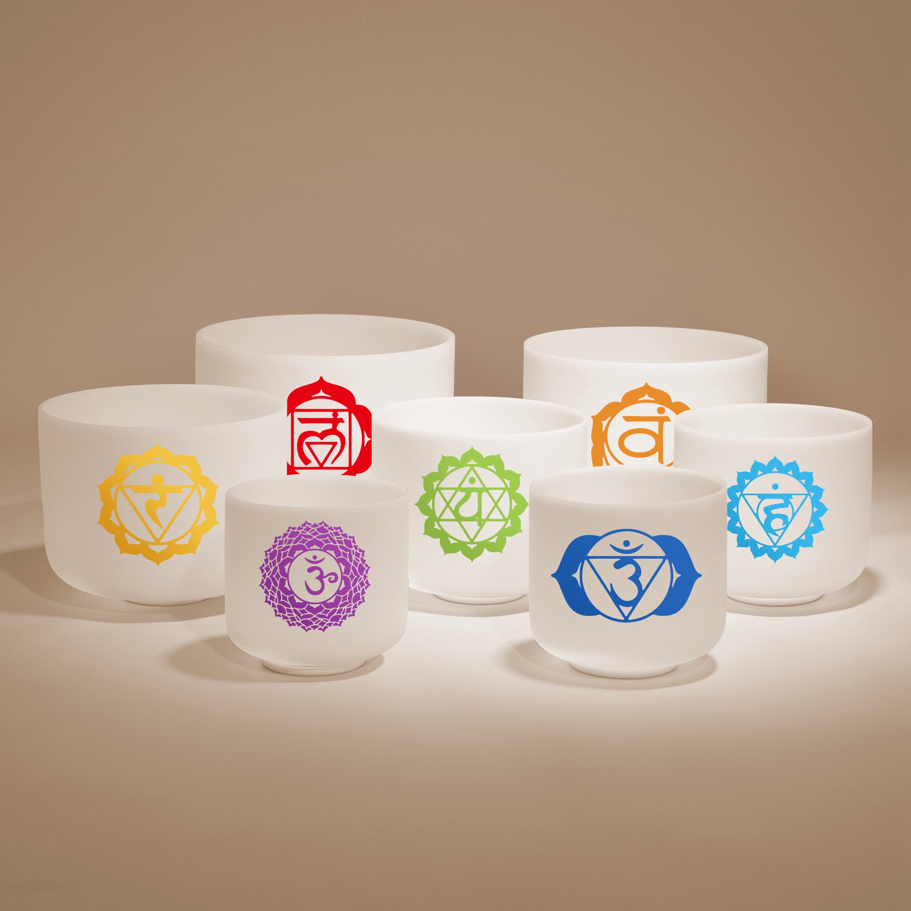 TOPFUND 7-12 inch Colored Chakra Set of 7 Crystal Singing Bowls - TOPFUND Crystal Singing Bowl