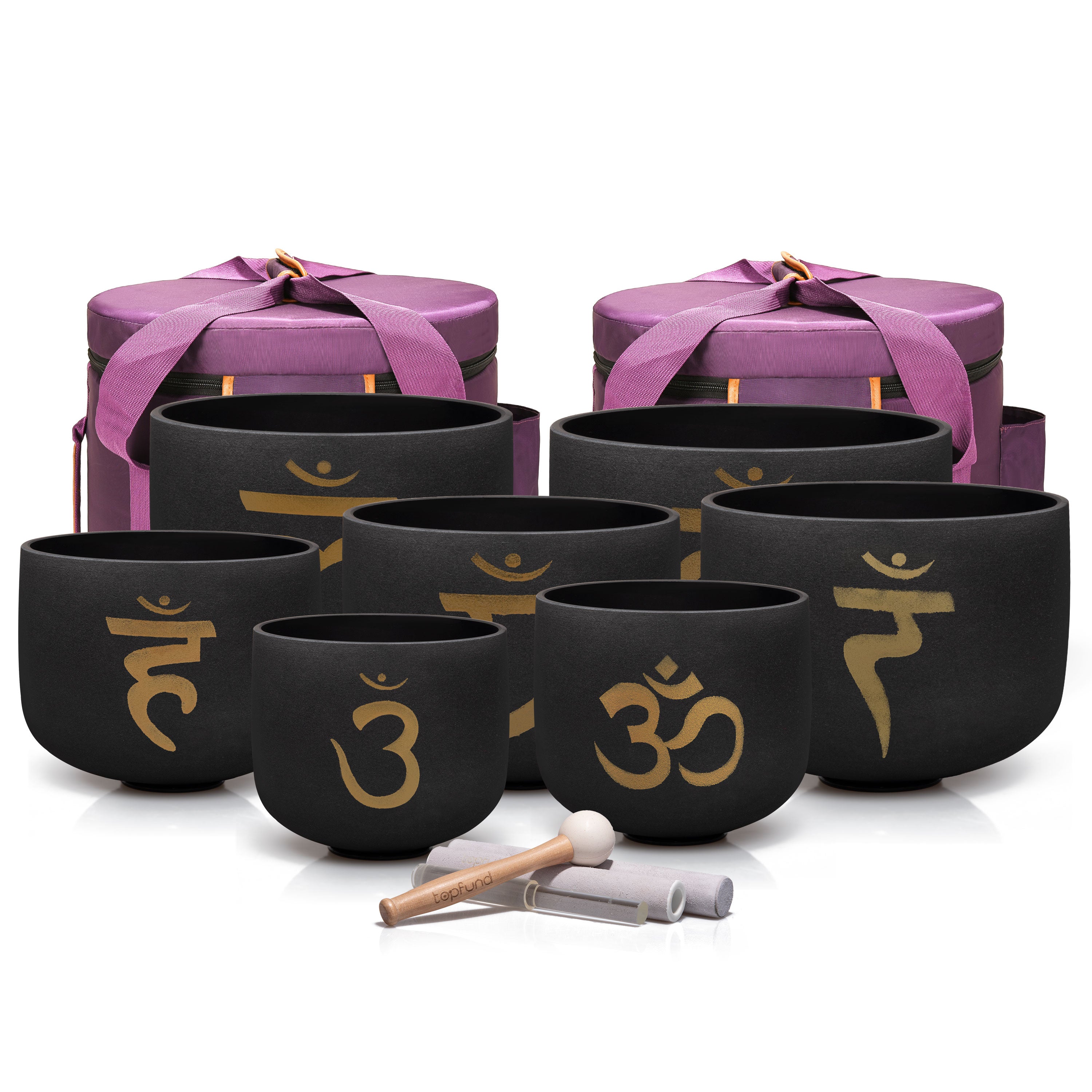 TOPFUND Black Set Of 7 Chakra Crystal Singing Bowls 6-12 Inch | TOPFUND ...