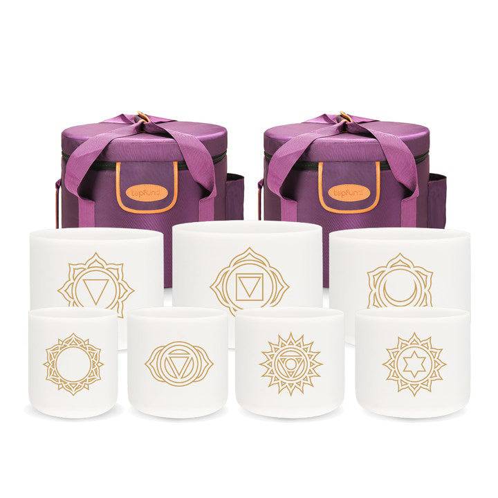 TOPFUND Chakra Symbol Series Tuned Set Of 7 Crystal Singing Bowls ...